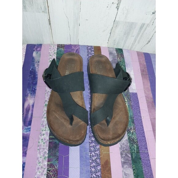 White Mountain Harley Footbed Sandals Black Leather Nubuck womens 9m - Picture 4 of 13